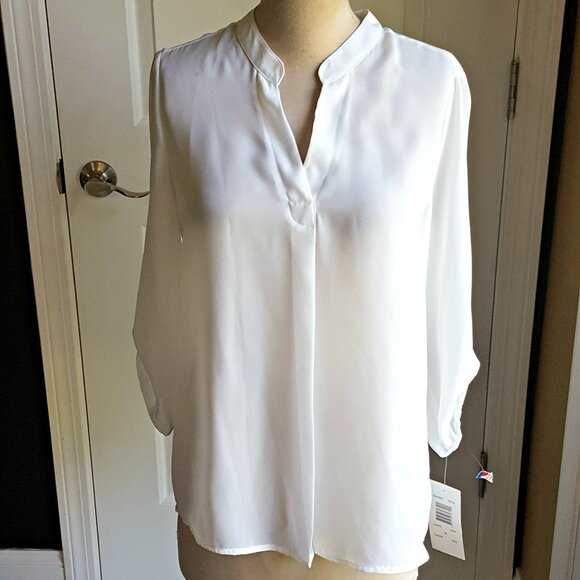 NEW! WHITE CHIFFON Semi SHEER BLOUSE SZ M - Picture 1 of 5